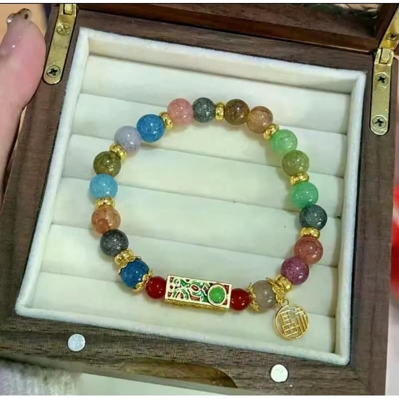 Pulseira Da Sorte Feng Shui Pedras Coloridas Craqueladas Moeda Da Fortuna E Sucesso Unissex