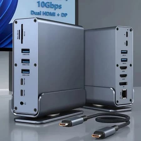 Estação de Ancoragem 15 em 1 USB-C Hub Vertical com USB 3.0 e Porta RJ45 Adaptador para Laptop