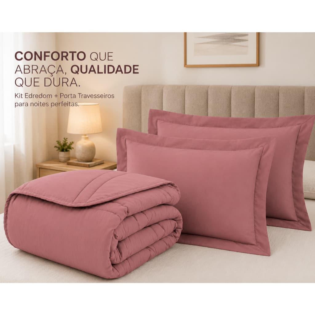 Kit Edredom Queen 3 Peças - Percal Flex 300 Fios 100% Poliéster Toque Macio 260 x240
