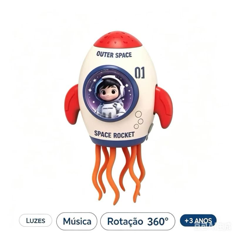 Brinquedo Musical FOGUETE ASTRONAUTA Dançante Com Luz Led E Evitação De Obstáculos Movimenta brinquedo Interativo