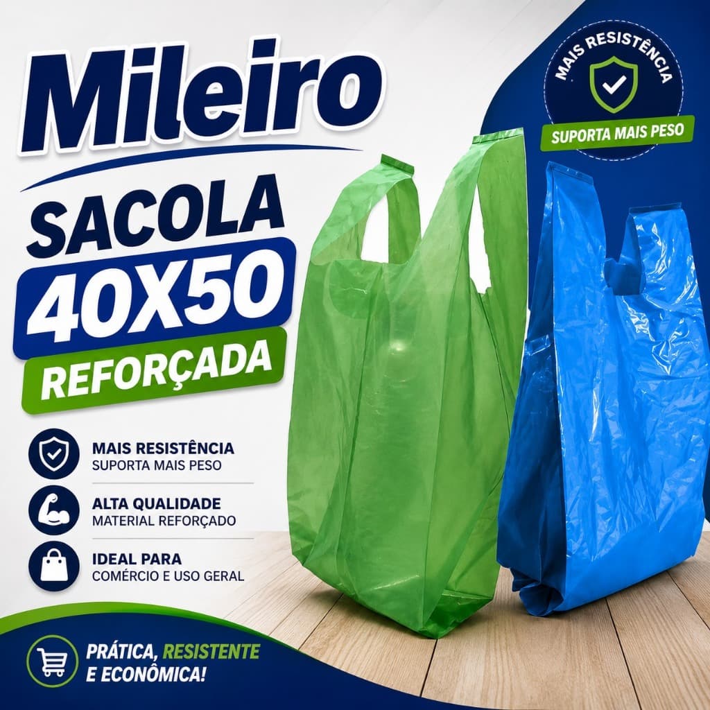 Sacola plástica reforçada Azul/ Verde  40X50 com 1000 unidades