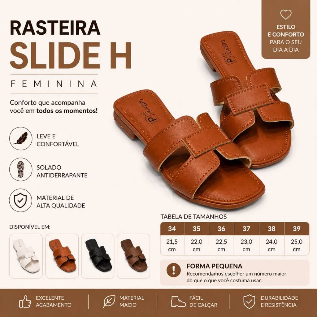 Rasteira Feminina H Sandália Slide Confortável Chinelo Casual Leve Macio