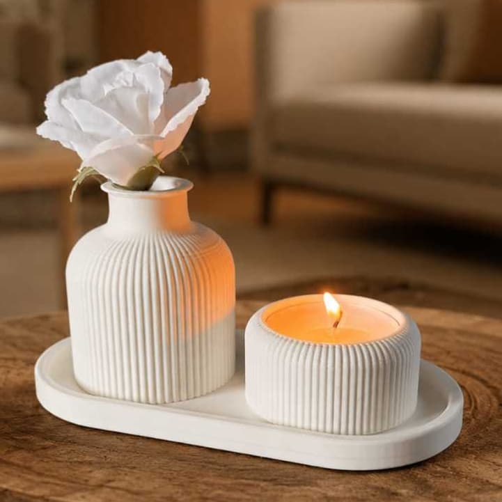 Kit Decoração Moderna Impressão 3D Vaso Decorativo Porta Vela Bandeja para Lavabo Sala