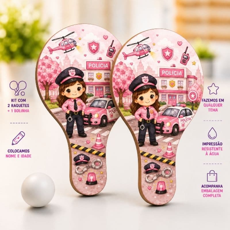 Lembrancinha Policial/Polícia Menina Ping Pong Personalizados Festa Infantil Aniversário