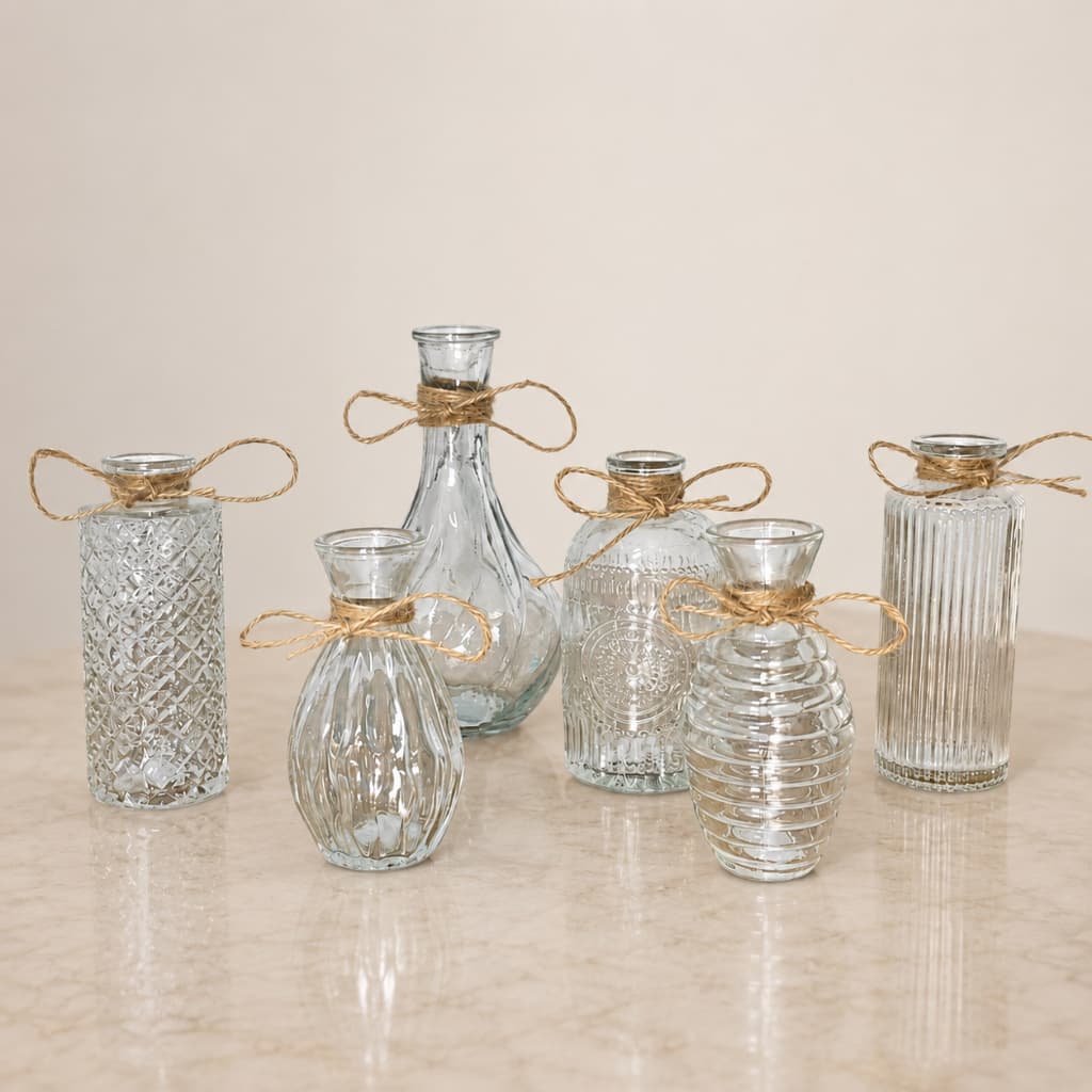 Kit 6 Mini Vasos de Vidro Decorativo Transparente - Decoração Mesa Posta Enfeite Eventos