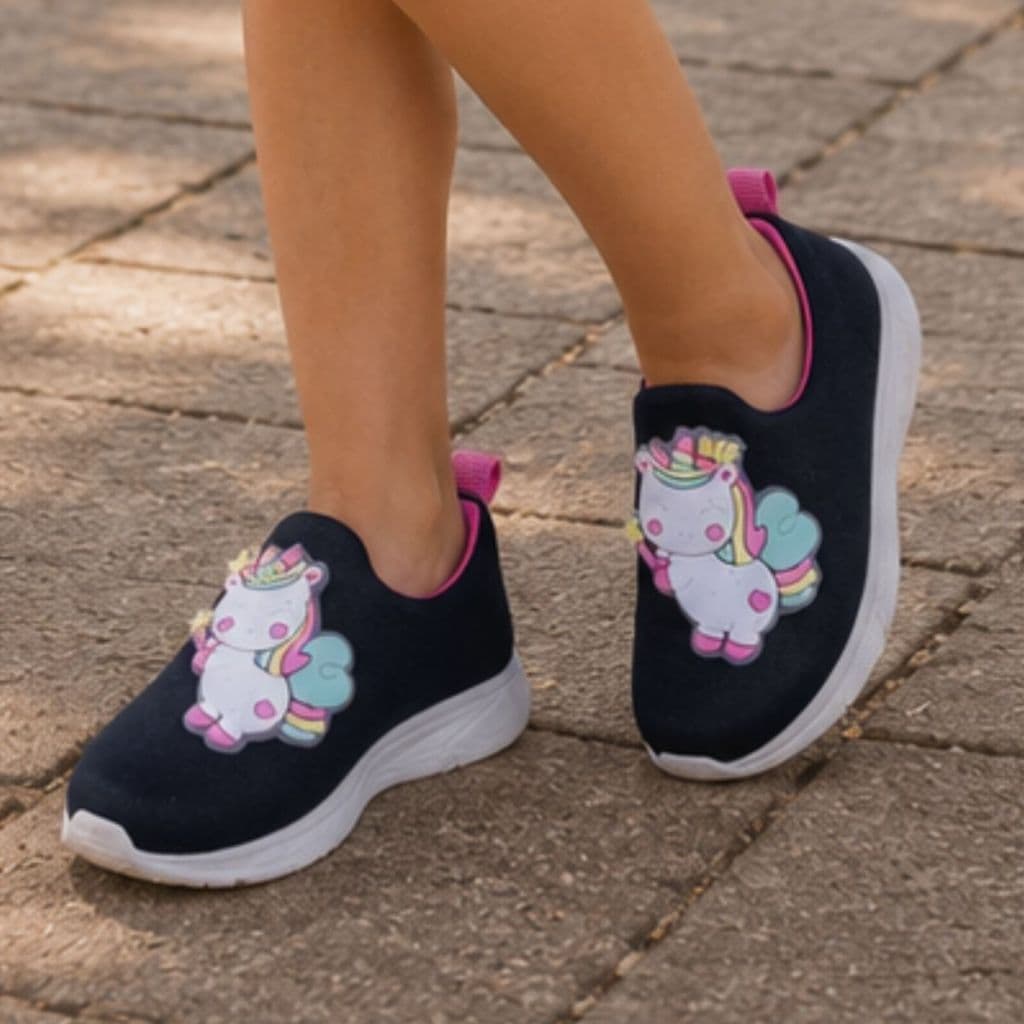 Tênis Feminino Infantil Calce Fácil Unicórnio Moderno Confortável para Escola