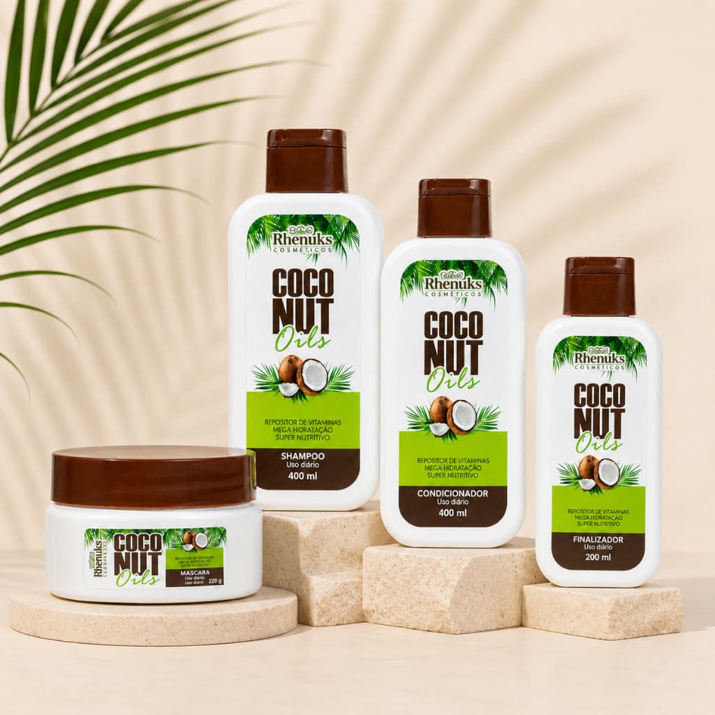Kit Capilar Rhenuks Coconut Oils 4 Peças Óleo de Coco Hidratação Nutrição Brilho Original Shampoo