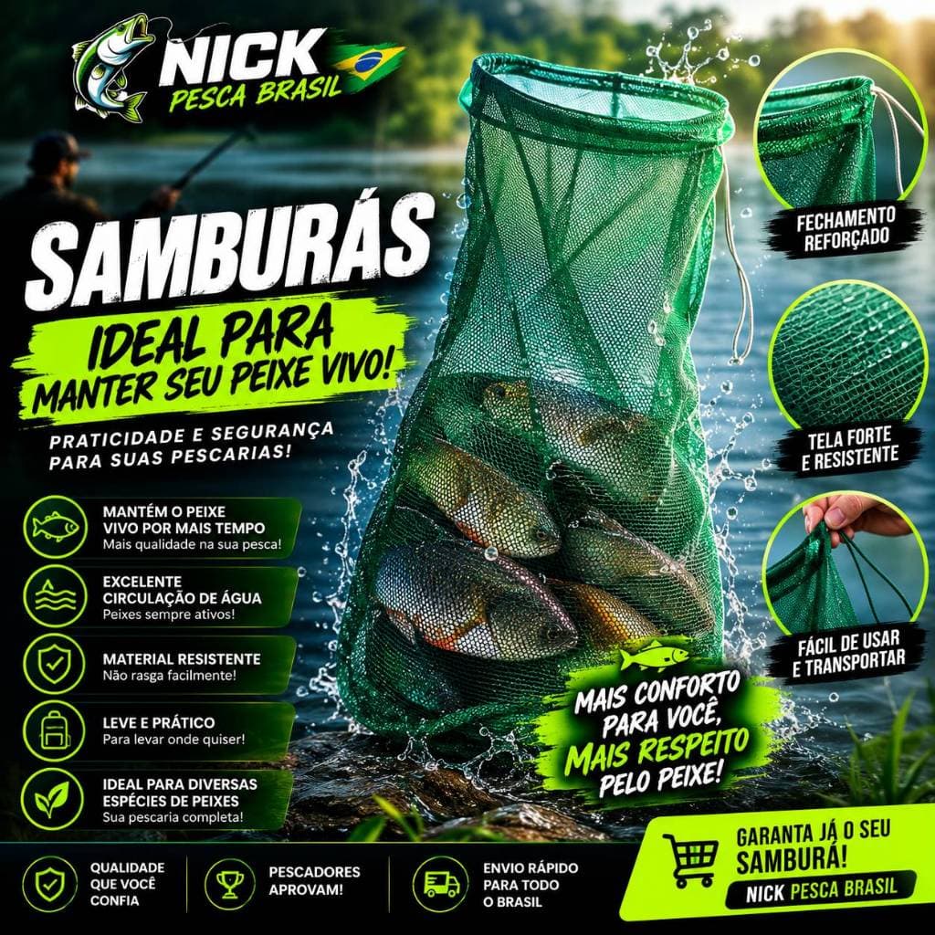 Saco de pesca Samburá Covo Nylon P/peixe Tipo Sacola