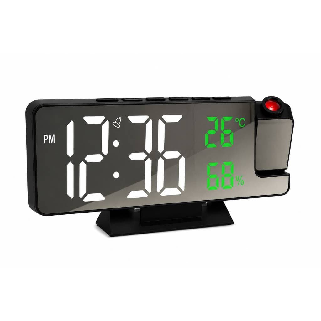 Relógio Digital LED Espelhado com Projetor / Alimentação USB e Marcador de Temperatura e Alarme