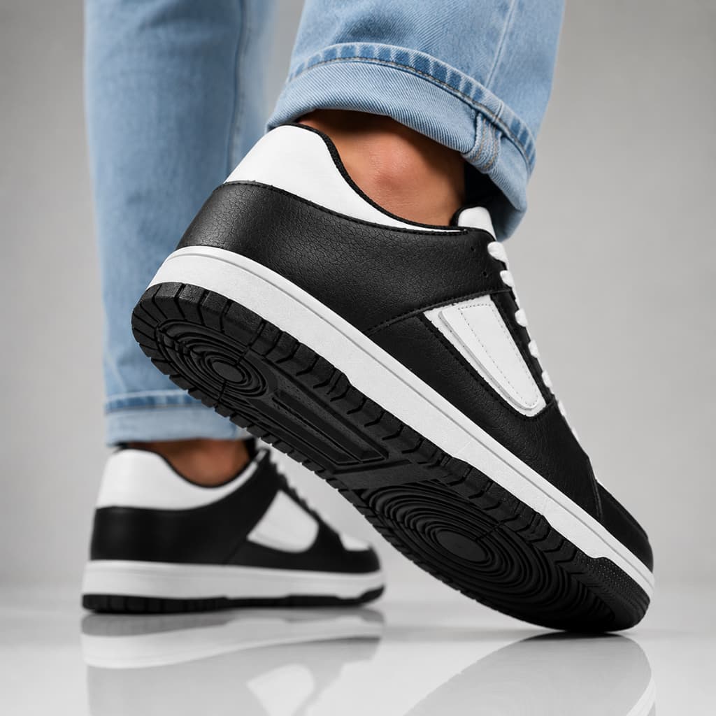Tênis Casual Estiloso Masculino Skatista Dia a Dia Festas Branco Preto Panda Basico Sola Reta