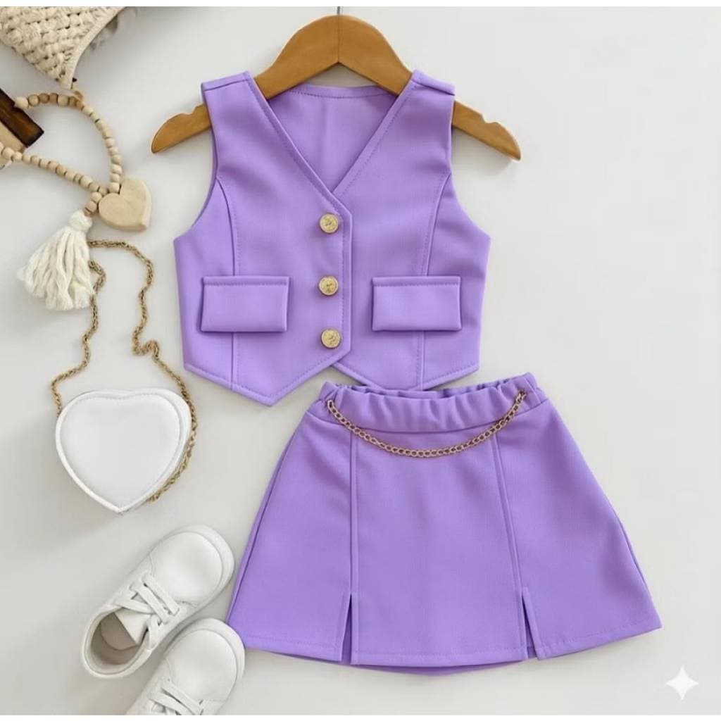 Conjunto Infantil Menina Alfaiataria Colete e Short Saia Modinha Blogueirinha