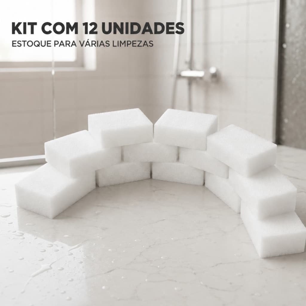Esponja Mágica Melamina Kit 12 Bucha Limpa Parede Rejunte Box Azulejo