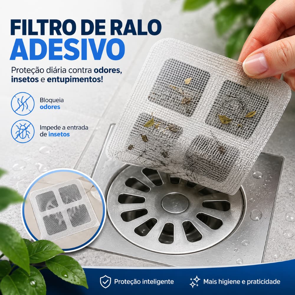 Filtro Ralo Descartável 15x15 Tela Adesiva Anti Insetos Anti Odor Pia Banheiro