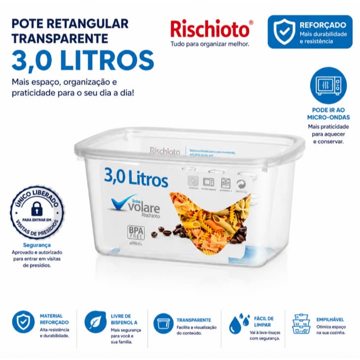 Pote Volare Resistente Transparente 3 Litros- Richioto
