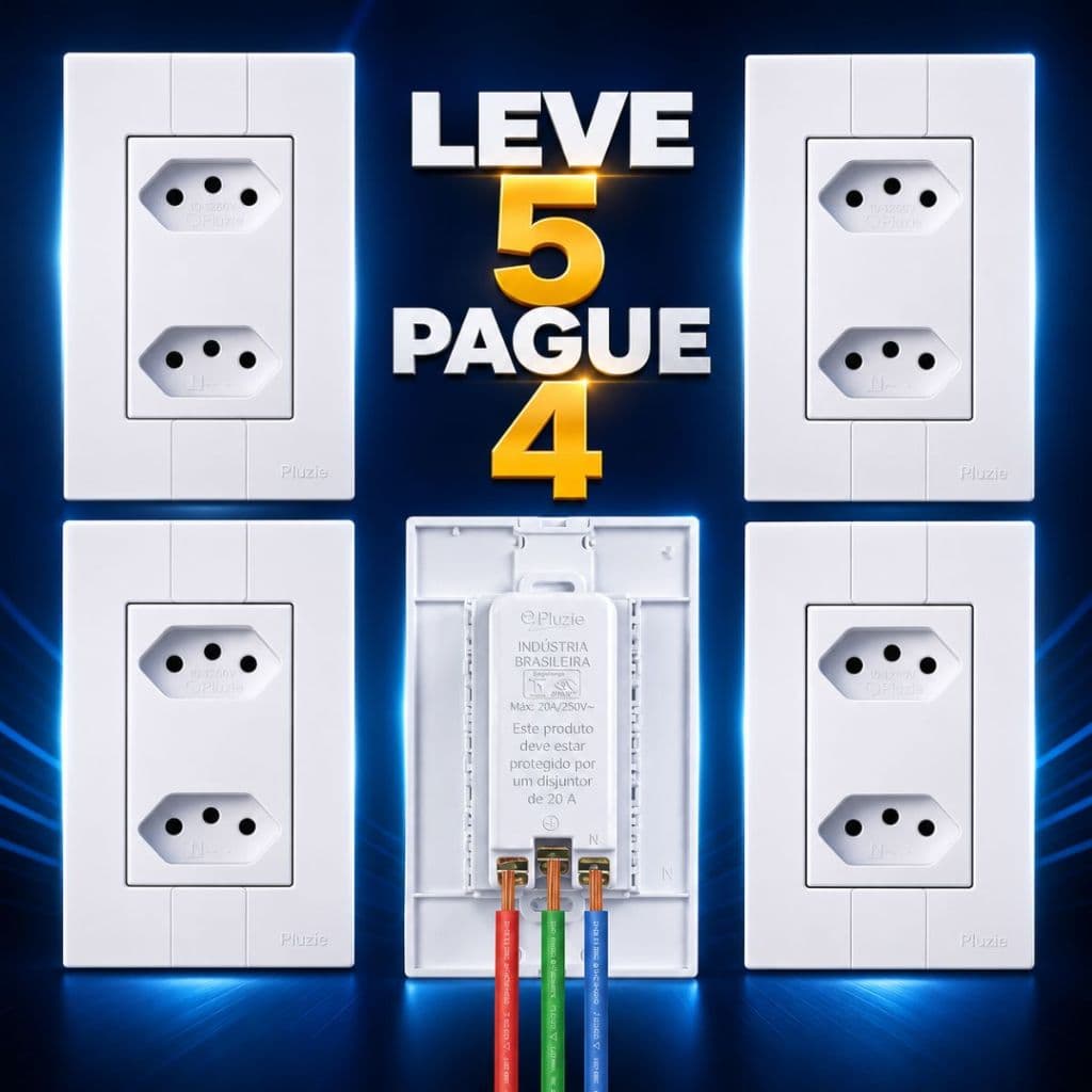 Tomada 20 Amperes Dupla Kit 5 127V 220V 4x2 Branco Pluzie