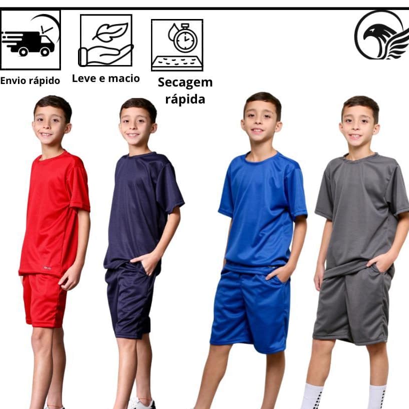 Conjunto Infantil Juvenil Premium Camiseta e Bermuda  Leve e Confortável com Secagem Rápida