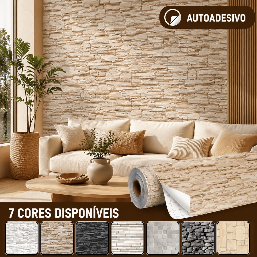 Papel de Parede Adesivo Pedra 2,5m Autoadesivo Sala Quarto Decoração Rústica 7 Cores