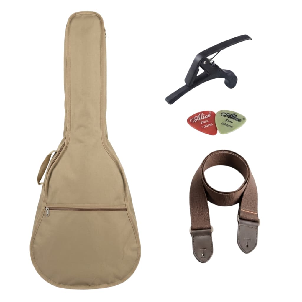 Kit Capa Bag violao classico e folk bege  + Correia Marrom + Capotraste + palhetas