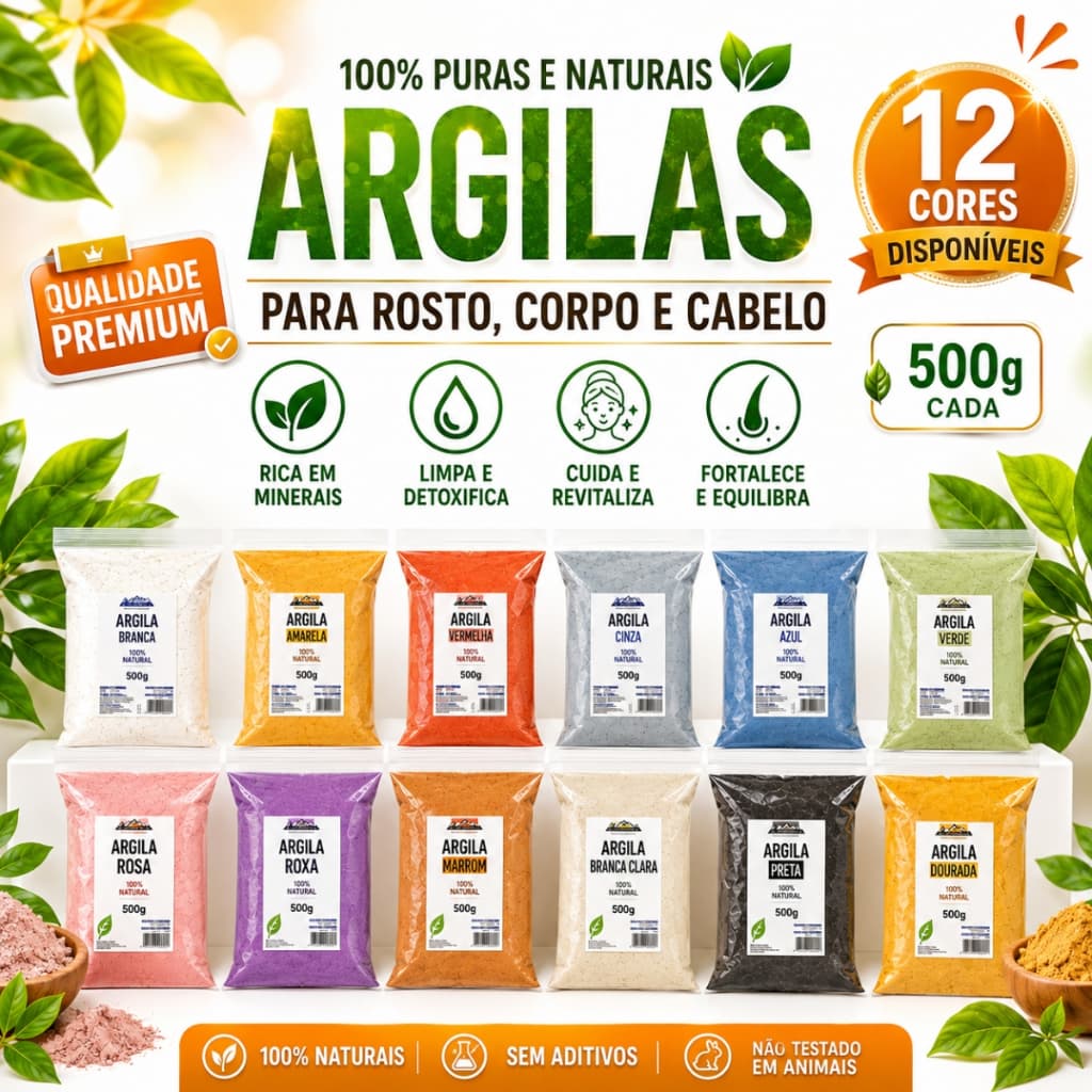 Argila Máscara Facial Skincare Natural 500g Rosto Pele e Cabelo em Pó