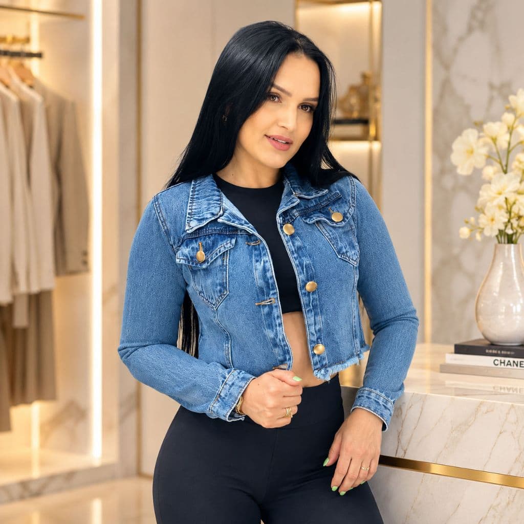 Jaqueta Jeans Feminina Curta com Botões – Casual e Moderna (Blusa / Casaco / Agasalho) A.Ming Jeans