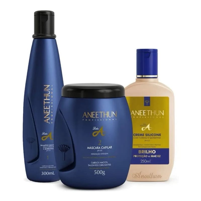 Kit Capilar Aneethun Linha A Shampoo 300ml Máscara 500g Creme Silicone Original