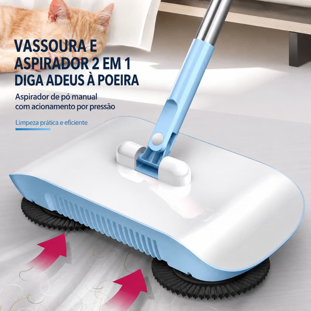 Vassoura Mágica Inteligente 3 em 1 Varredora Mecânica Sem Ruído Anti-Poeira Azul Tendência TikTok Utensílio de Limpeza D
