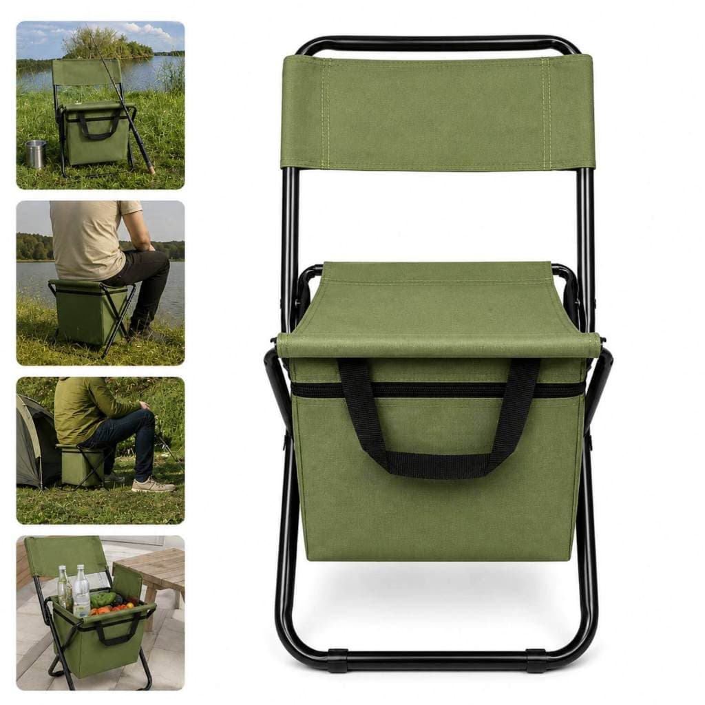Cadeira Dobrável Portátil com Cooler Integrado Para Exterior Verde para Atividades ao Ar Livre