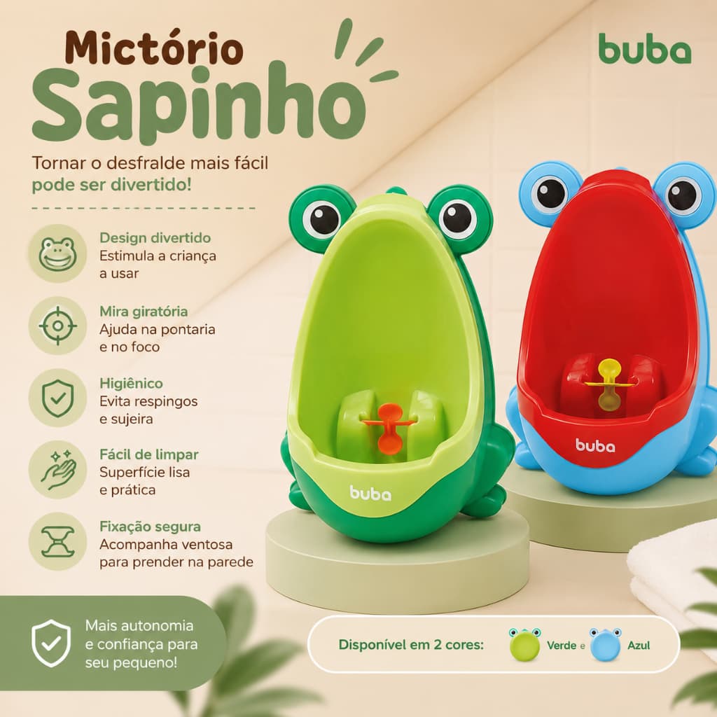 Mictório Infantil Com Alvo  Sapinho De Parede Buba Para Desfralde Menino Xixi Educativo Penico Com Ventosa