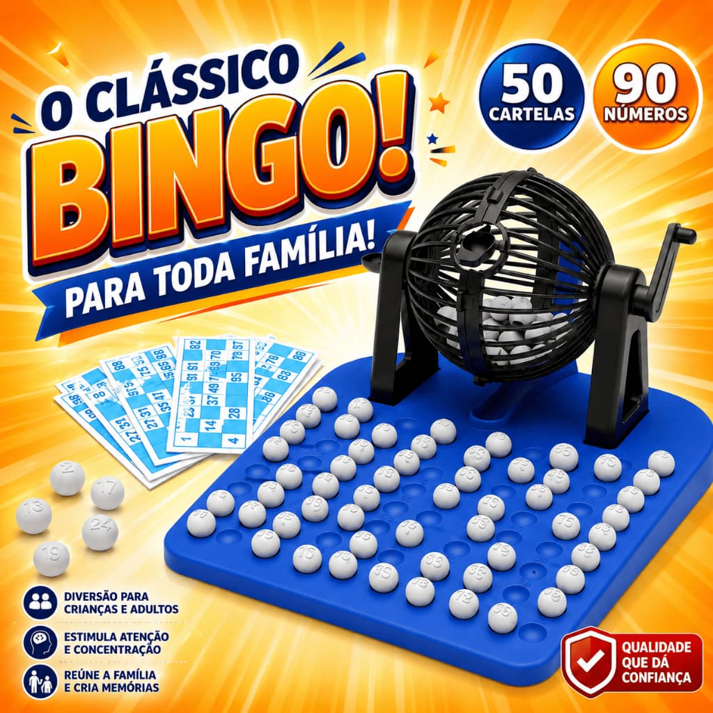 Jogo do Bingo Completo Com Globo 90 Numeros e 50 Cartelas