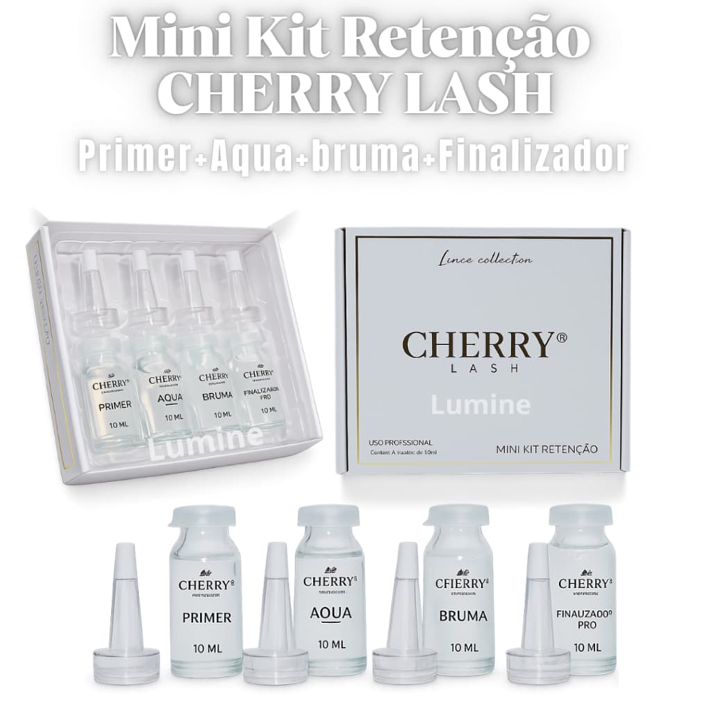 Mini Kit Retenção Cherry Lash | Bruma + Primer + Finalizador + Aqua Primer