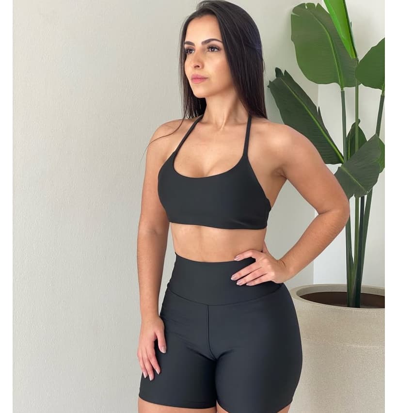 Conjunto Fitness Feminino EVOB Flex Short Preto Tam. M