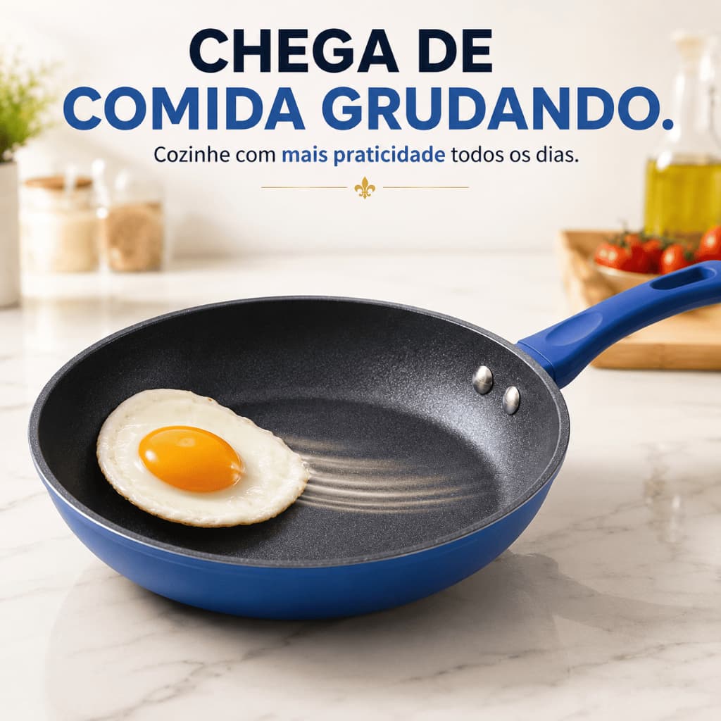 Frigideira Nanocerâmica 20cm Antiaderente Azul BlueCeram™ Fácil Limpeza Compatível Gás Elétrico Vitrocerâmico