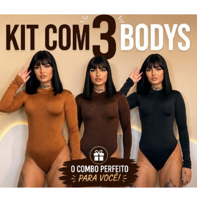 Kit Com 3 Bodys Segunda Pele em Cores Sortidas Peça Basica Outono Inverno