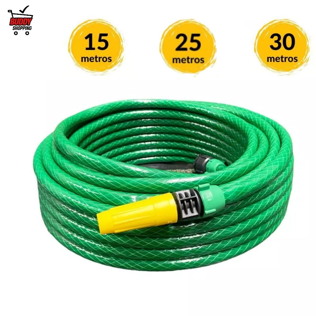 Mangueira de Jardim PVC Reforçada 3 Camadas com Esguicho Kit Irrigação 15M 25M 30M