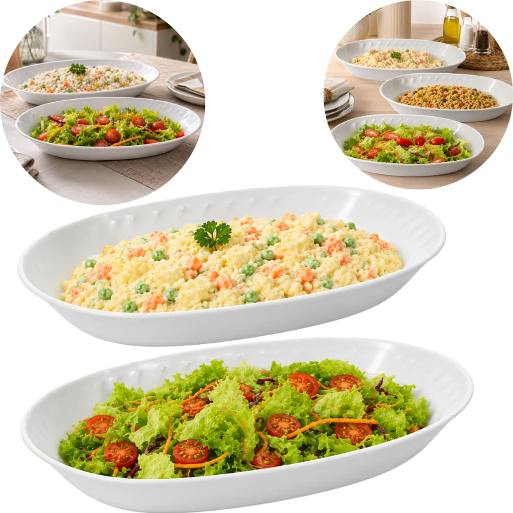 Jogo 2 Travessas de Melamina Saladeira Oval 30cm Bowl Tigela Resistente Duravel