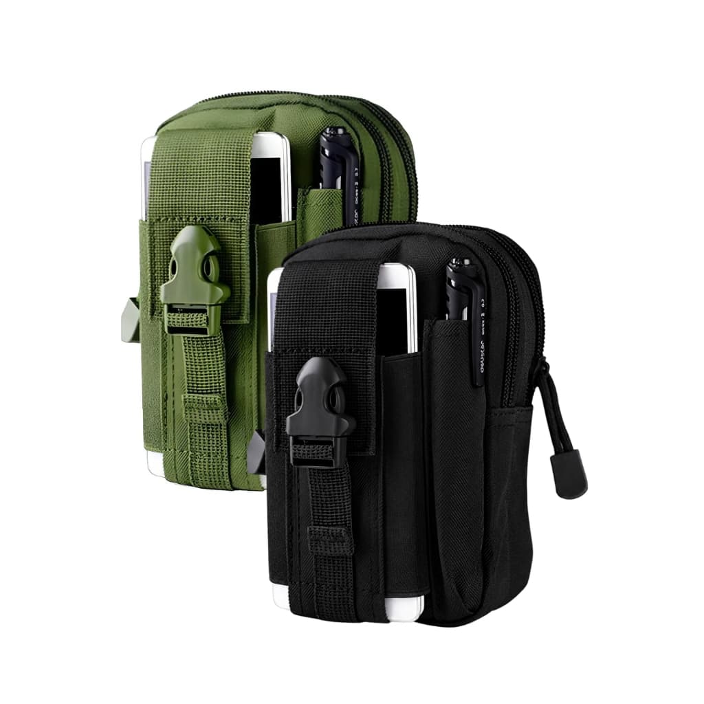 Bolsa de Cintura Verde e Preto Tática Militar | Compacta, Durável, p/ Celular, Bike e Montanhismo