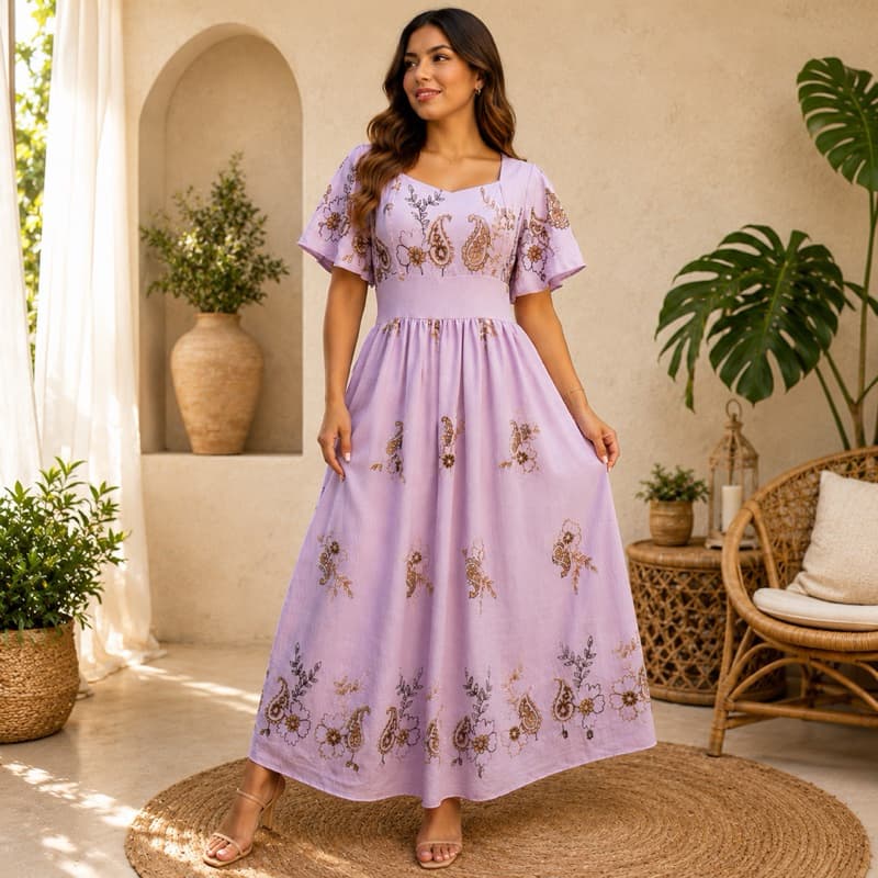 Vestido longo  moda evangélica elegante luxo duna bordado maravilhoso