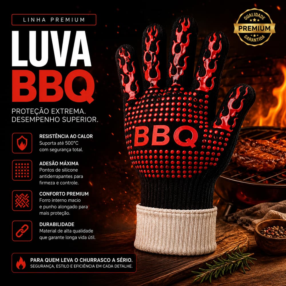 Luva Térmica Forrada Antiderrapante Cozinha, Assadeira, Forno e Churrasco Alta Temperatura 1 Unidade