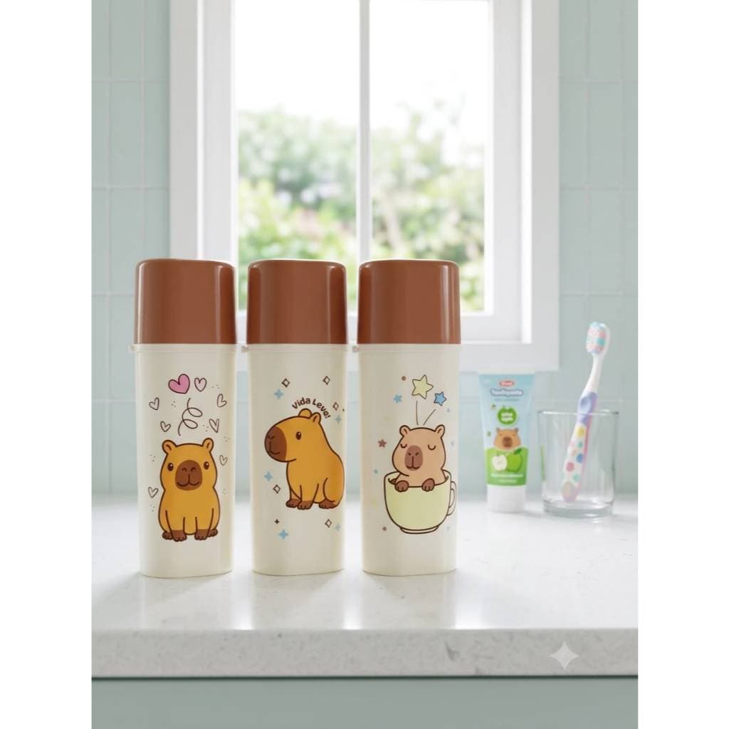Porta Escova de dente Infantil Desenho Fofo Capivara - Para pasta de dente e escova  Infantil para Escola e/ou Creche