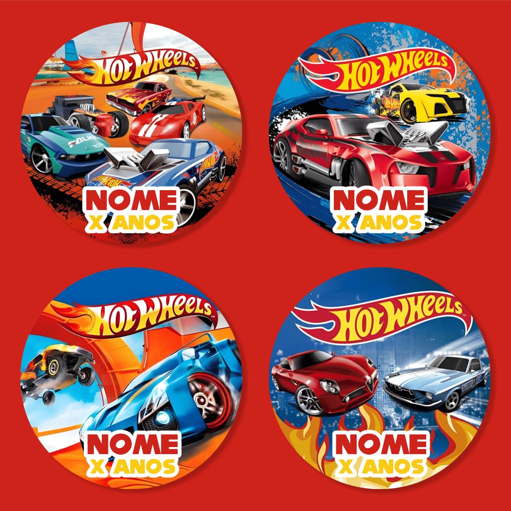 Adesivo Redondo Hot Wheels 5x5cm – Festa Infantil, Lembrancinha, Carrinhos