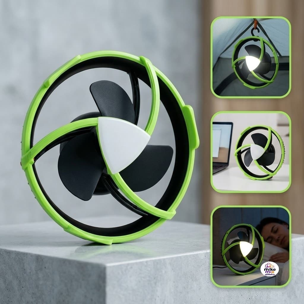 Mini Ventilador USB Recarregável com Luz LED para Barraca Camping Portátil Silencioso Gancho Suspensão Bateria