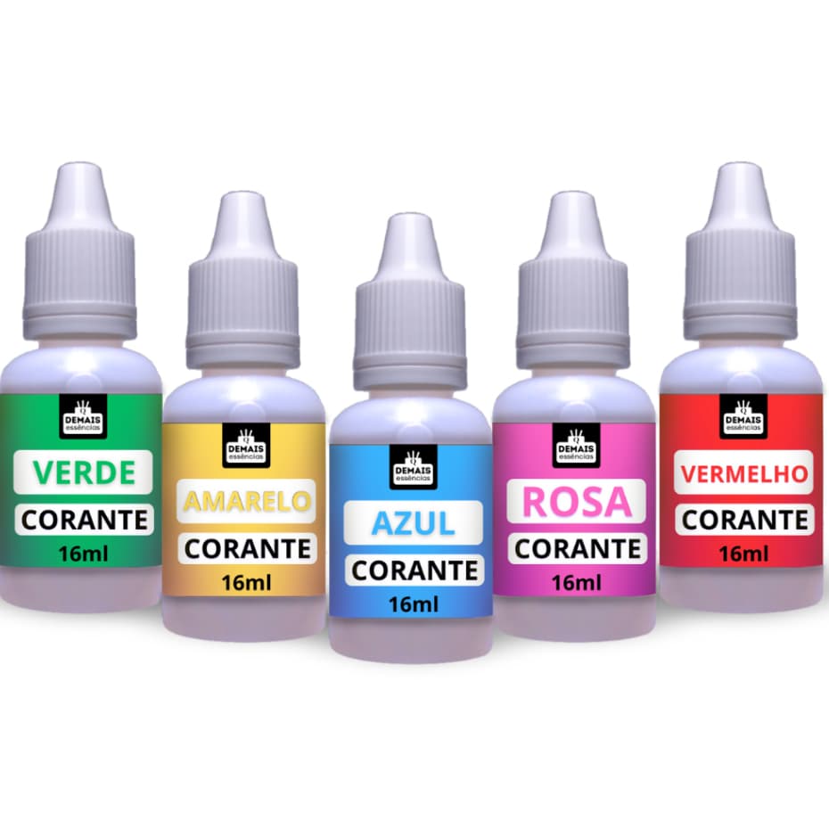 5 Corantes De 16ml Para Sabão , Amaciante, Desinfetante ETC (AMARELO, VERDE, AZUL, ROSA e VERMELHO)