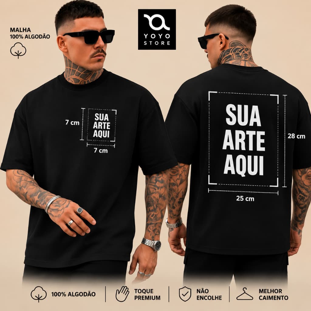 Camiseta Oversized Personalizada com Sua Estampa Algodão 30.1 ou Malhão 240g Sua Arte Exclusiva Streetwear