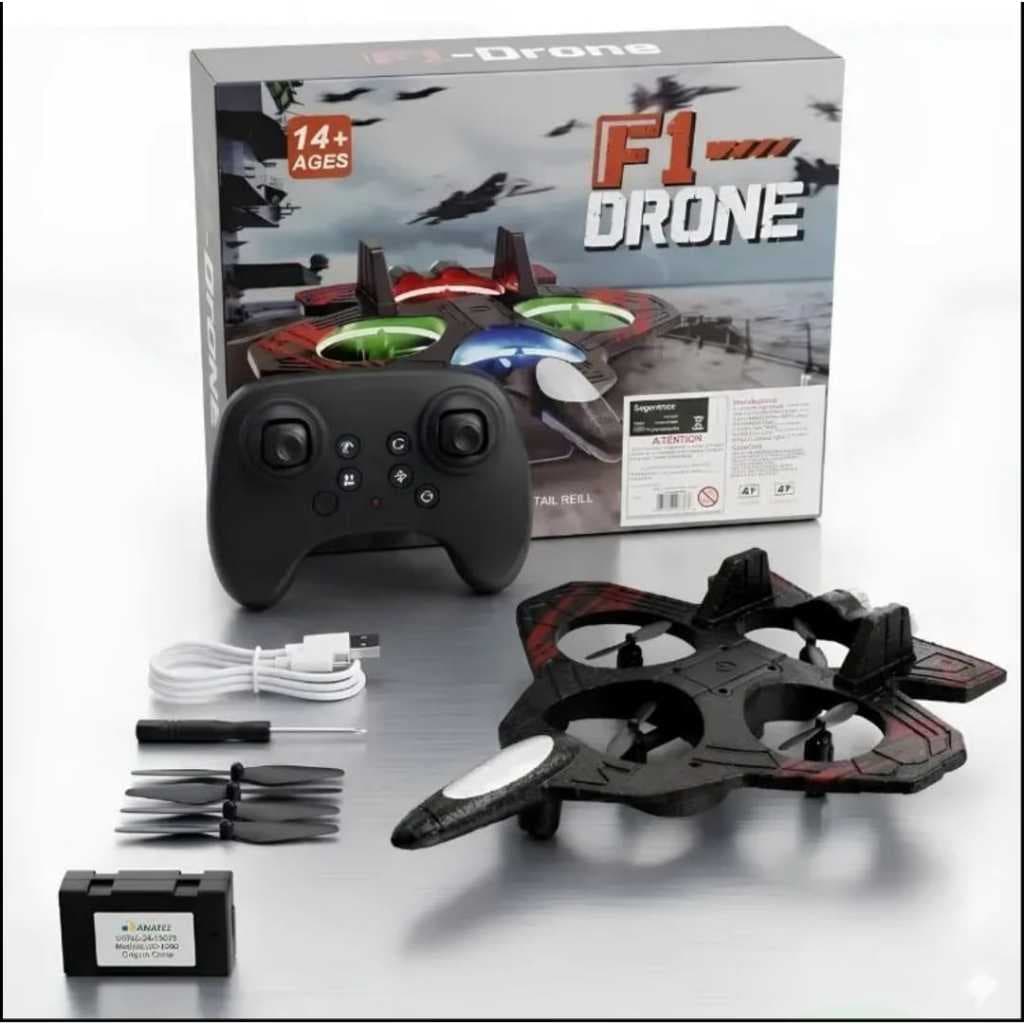 Drone Modelo Avião aJato MAOYE66 Preto e Vermelho , à prova de danos Hélices protegidas contra impactos