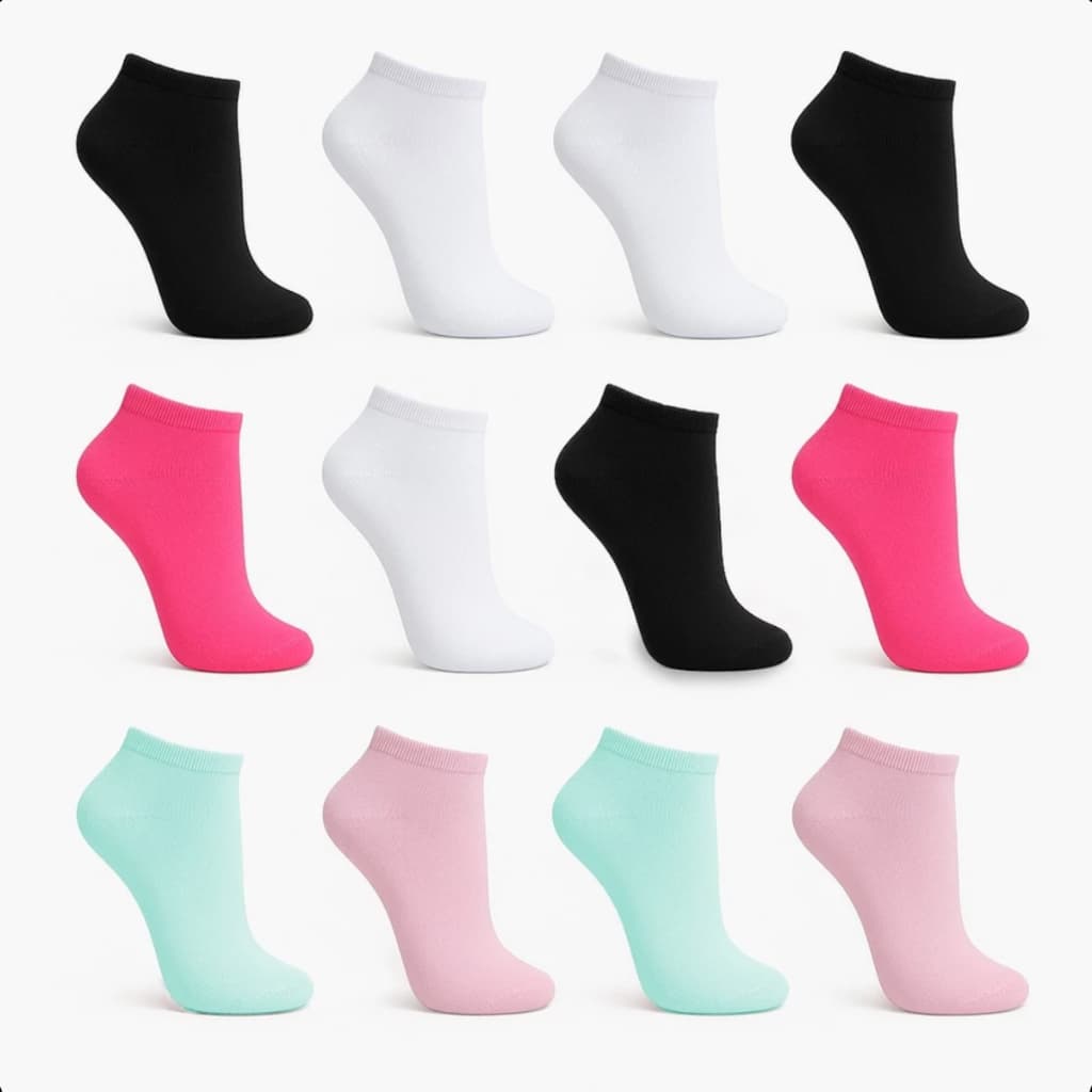 Kit 18 Pares Meia Soquete Cano Curto Feminina Lisa e Estampada Respirável Confortável Luxo