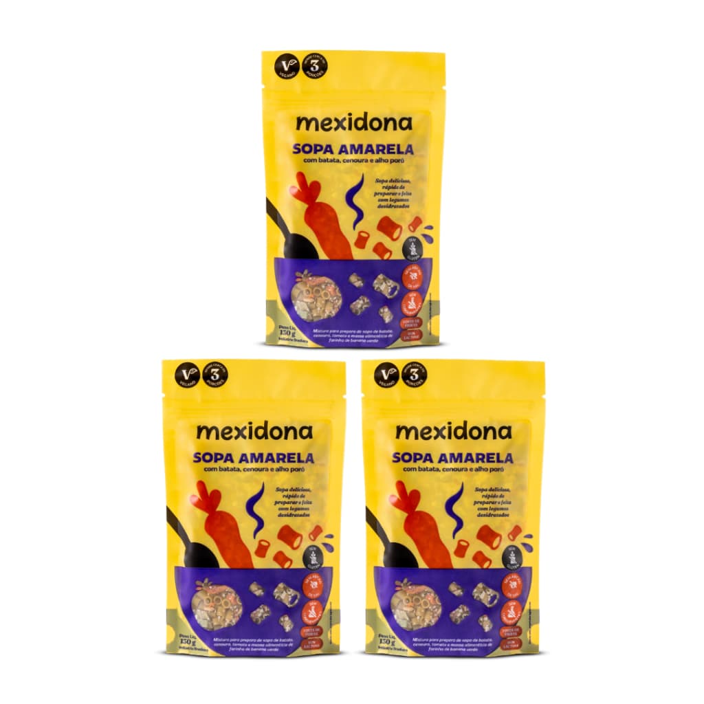 Mexidona Kit 3 Sopas Amarela 130gr  Refeição Nutritiva, Cremosa, Saudável, Fit Natural Fácil Preparo