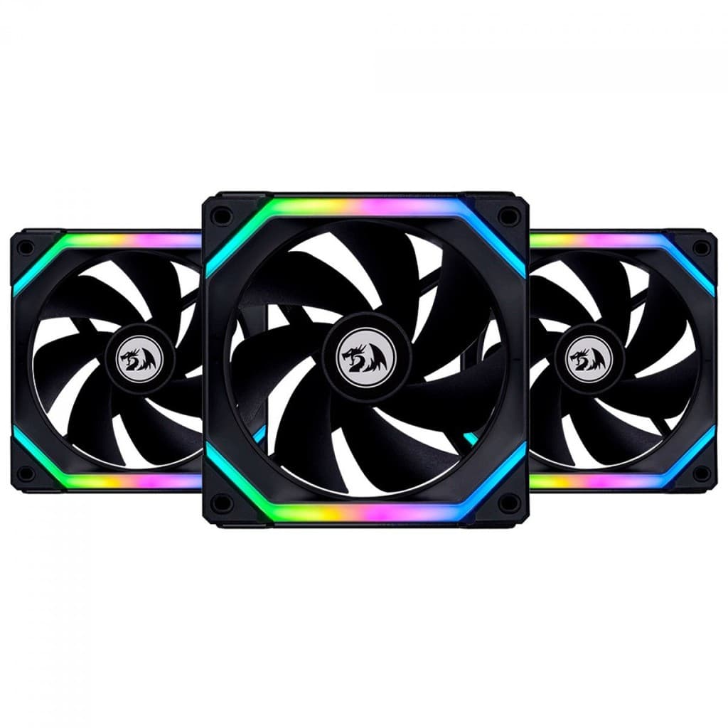 KIT FANS GAMER UNI FAN REDRAGON BY LIAN LI RGB COM CONTROLADORA UF-SL120-3B SI