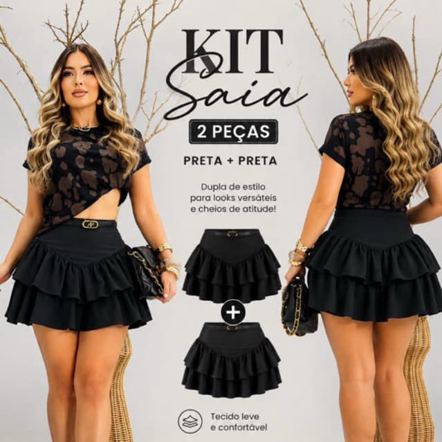 Kit 2 Saias cintura alta feminina alfaiataria Plissada lançamento inverno 2026 promoção