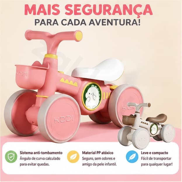 Carrinho Infantil de Equilíbrio Bebê com Luz e Música Brinquedo Educativo Passeio Seguro P25