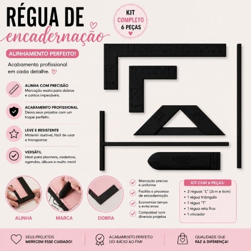 kit 6 Réguas de Encadernação – Kit Completo 6 Peças | Alinhamento Preciso para Encadernação